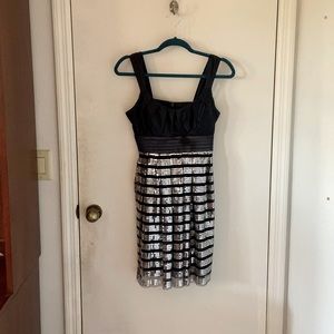 Navy Satin and Silver Sequin Cocktail Dress